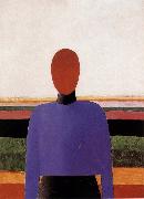 Kasimir Malevich The Bust of girl  wear purple dress oil painting